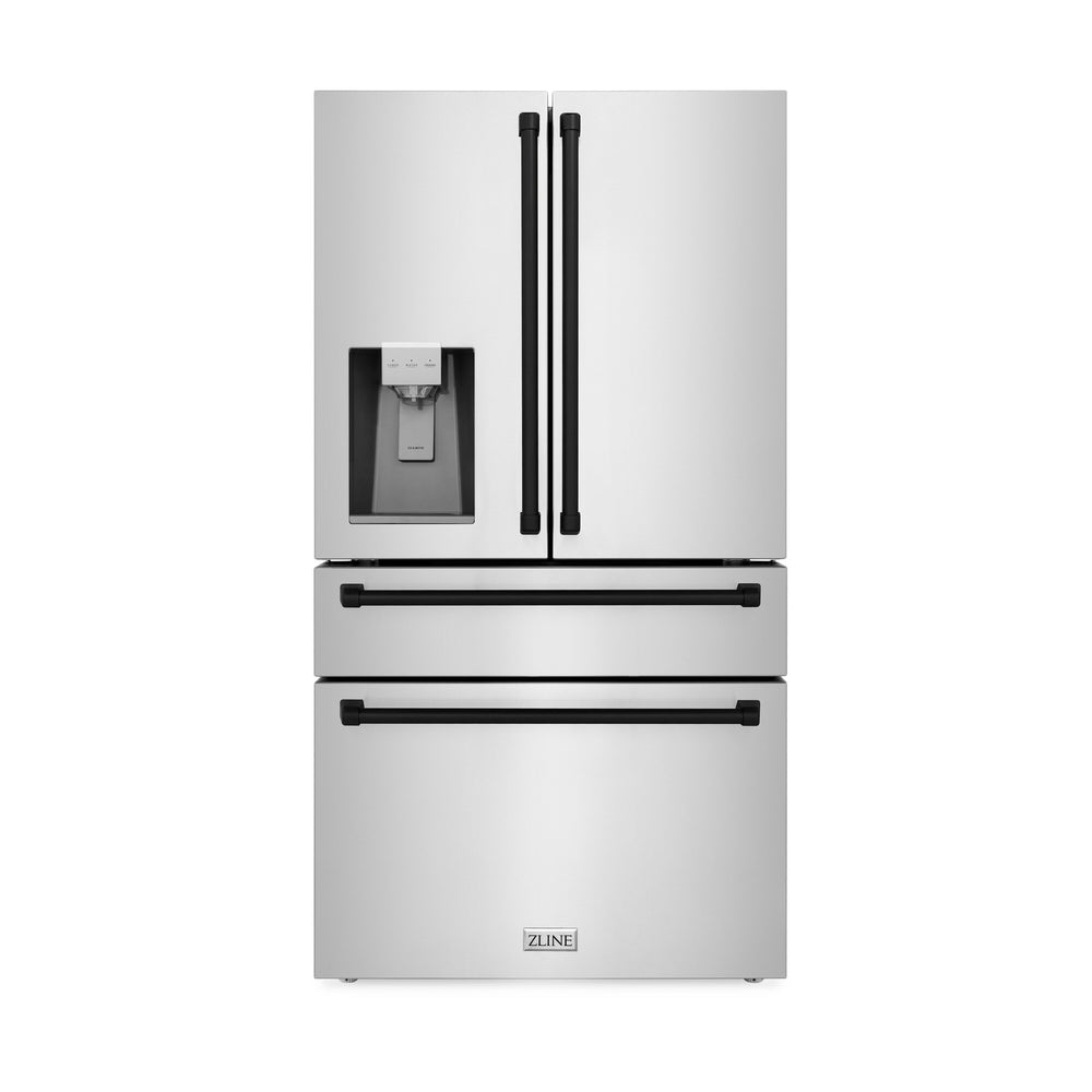 ZLINE KITCHEN & BATH Counter-Depth 21.6-cu ft 4 -Door French Door Refrigerator with Ice Maker with Water Dispenser ( Fingerprint Resistant Stainless Steel with Matte Black accent Handles ) ENERGY STAR Certified