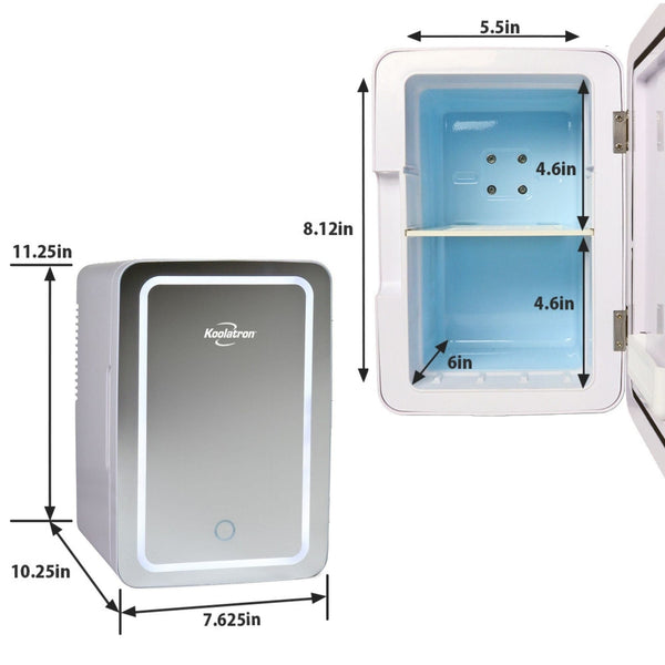 Koolatron 6L Cosmetics Fridge w/ Lighted Makeup Mirror 0.21-cu ft Mini Fridge ( White, Silver )