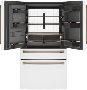 Cafe Standard-Depth 27.8-cu ft 4 -Door Smart Compatible French Door Refrigerator with Ice Maker with Water and Ice Dispenser ( Matte White ) ENERGY STAR Certified