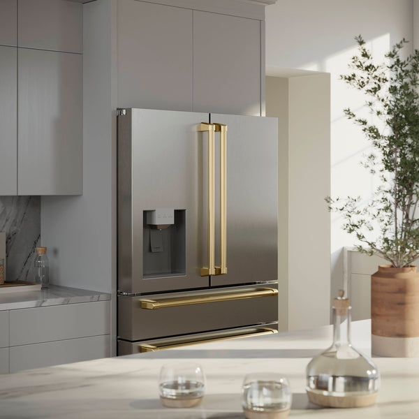 ZLINE KITCHEN & BATH Counter-Depth 21.6-cu ft 4 -Door French Door Refrigerator with Ice Maker with Water Dispenser ( Fingerprint Resistant Stainless Steel with Polished Gold accent Handles ) ENERGY STAR Certified