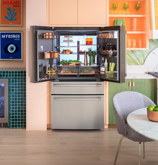 Cafe Counter-Depth 23.2-cu ft 4 -Door Smart Compatible French Door Refrigerator with Ice Maker with Water Dispenser ( Stainless Steel ) ENERGY STAR Certified