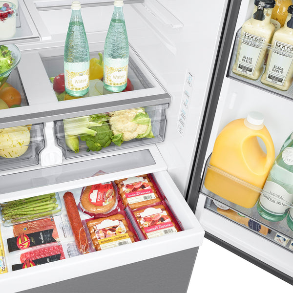 Samsung Standard-Depth Mega Capacity 31.5-cu ft 3 -Door Smart Compatible French Door Refrigerator with Dual Ice Maker with Water Dispenser ( Fingerprint Resistant Stainless Steel ) ENERGY STAR Certified