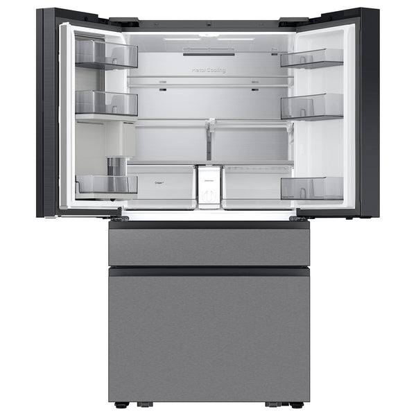 Samsung Bespoke Standard-Depth 28.6-cu ft 4 -Door Smart Compatible French Door Refrigerator with Dual Ice Maker with Water Dispenser and Door within Door ( Charcoal Glass Top with Stainless Steel Bottom Panels ) ENERGY STAR Certified