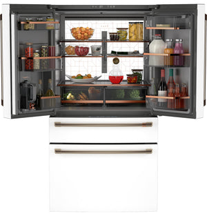 Cafe Counter-Depth 23.2-cu ft 4 -Door Smart Compatible French Door Refrigerator with Ice Maker with Water Dispenser ( Matte White ) ENERGY STAR Certified