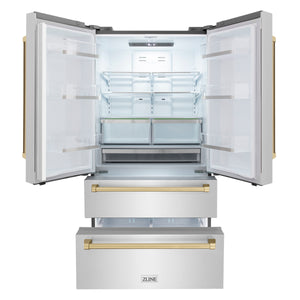 ZLINE KITCHEN & BATH Counter-Depth Autograph Edition 22.5-cu ft 4 -Door French Door Refrigerator with Ice Maker ( Fingerprint Resistant Stainless Steel with Champagne Bronze accent Handles ) ENERGY STAR Certified