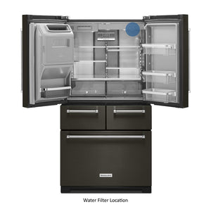 KitchenAid Standard-Depth 25.8-cu ft 5 -Door French Door Refrigerator with Ice Maker with Water and Ice Dispenser ( Black Stainless Steel with PRINTSHIELD Finish )