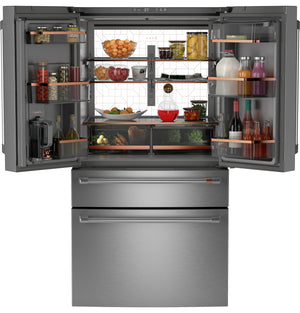 Cafe Standard-Depth 28.7-cu ft 4 -Door Smart Compatible French Door Refrigerator with Ice Maker with Water Dispenser ( Stainless Steel ) ENERGY STAR Certified