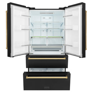 ZLINE KITCHEN & BATH Counter-Depth 22.5-cu ft 4 -Door French Door Refrigerator with Ice Maker with Ice Dispenser ( Fingerprint Resistant Black Stainless Steel with Polished Gold accent Handles ) ENERGY STAR Certified