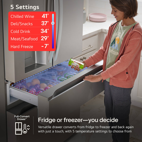 LG Standard-Depth InstaView MyColor 28.6-cu ft 4 -Door Smart Compatible French Door Refrigerator with Dual Ice Maker with Water and Ice Dispenser and Door within Door ( PrintProof Stainless Steel ) ENERGY STAR Certified