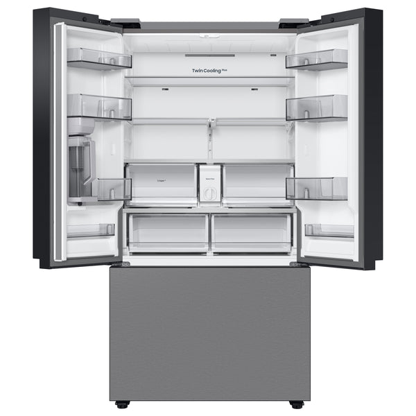 Samsung Bespoke Counter-Depth 24-cu ft 3 -Door Smart Compatible French Door Refrigerator with Dual Ice Maker with Water Dispenser ( Stainless Steel - All Panels ) ENERGY STAR Certified