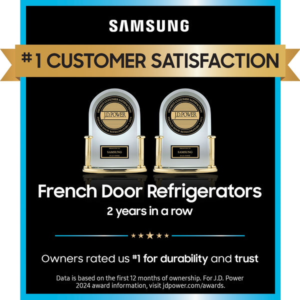Samsung Counter-Depth Mega Capacity 25.5-cu ft 3 -Door Smart Compatible French Door Refrigerator Triple with Water and Ice Dispenser ( Fingerprint Resistant Stainless Steel ) ENERGY STAR Certified