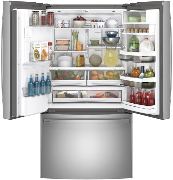 GE Profile Counter-Depth 22.2-cu ft 3 -Door French Door Refrigerator with Ice Maker with Water and Ice Dispenser ( Stainless Steel ) ENERGY STAR Certified
