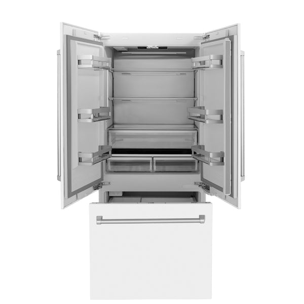 ZLINE KITCHEN & BATH Counter-Depth 19.6-cu ft 3 -Door Built-In French Door Refrigerator with Ice Maker with Water Dispenser ( Stainless Steel with White Matte Panel and Stainless Steel Handle ) ENERGY STAR Certified