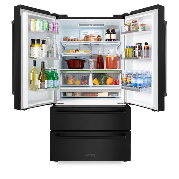 ZLINE KITCHEN & BATH Counter-Depth 22.5-cu ft 4 -Door French Door Refrigerator with Ice Maker ( Fingerprint Resistant Black Stainless Steel ) ENERGY STAR Certified