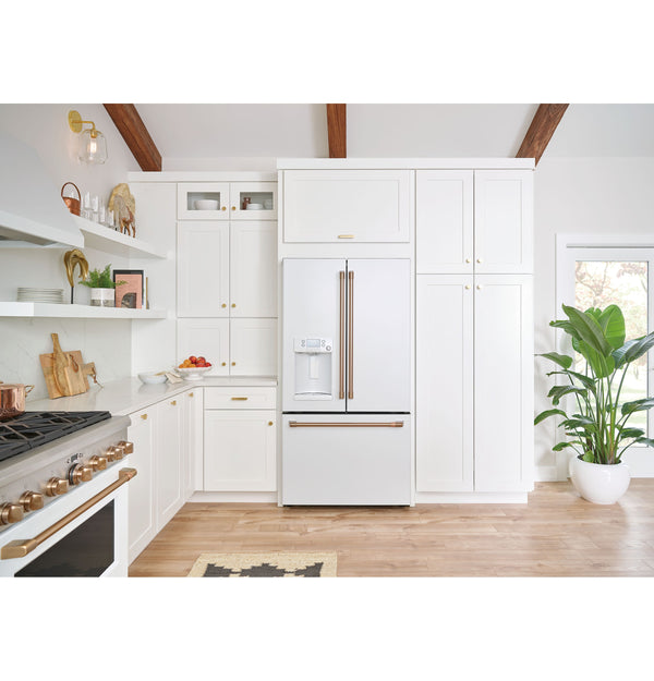 Cafe Counter-Depth 22.2-cu ft 3 -Door Smart Compatible French Door Refrigerator with Ice Maker with Water and Ice Dispenser ( Matte White ) ENERGY STAR Certified