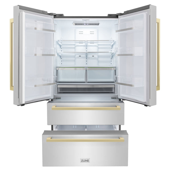 ZLINE KITCHEN & BATH Counter-Depth 22.5-cu ft 4 -Door French Door Refrigerator with Ice Maker ( Stainless Steel with flat Champagne Bronze Accent Handles ) ENERGY STAR Certified