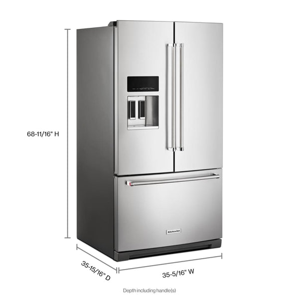 KitchenAid Standard-Depth 27-cu ft 3 -Door French Door Refrigerator with Ice Maker with Water and Ice Dispenser ( Stainless Steel with PrintShield Finish ) ENERGY STAR Certified