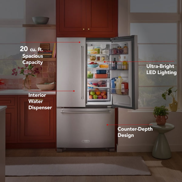 KitchenAid Counter-Depth 20-cu ft 3 -Door French Door Refrigerator with Ice Maker ( Stainless Steel ) ENERGY STAR Certified