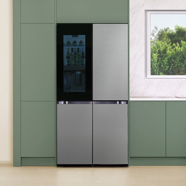 Samsung Bespoke Counter-Depth Beverage Center 22.5-cu ft 4 -Door Smart Compatible French Door Refrigerator with Dual Ice Maker with Water Dispenser and Door within Door ( Stainless steel ) ENERGY STAR Certified