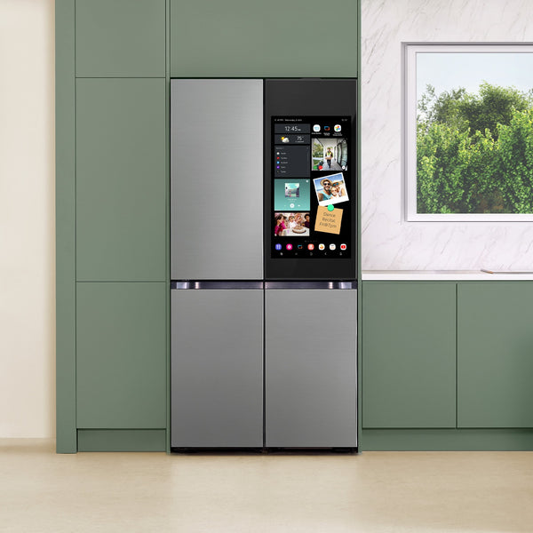 Samsung Bespoke Counter-Depth Family Hub 22.5-cu ft 4 -Door Smart Compatible French Door Refrigerator with Dual Ice Maker with Water Dispenser and Door within Door ( Stainless steel ) ENERGY STAR Certified
