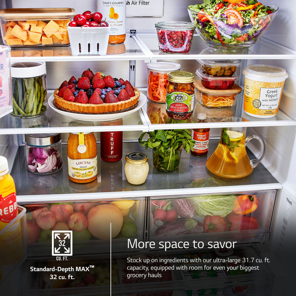 LG Standard-Depth 31.7-cu ft 3 -Door Smart Compatible French Door Refrigerator with Ice Maker with Water Dispenser ( PrintProof Stainless Steel ) ENERGY STAR Certified