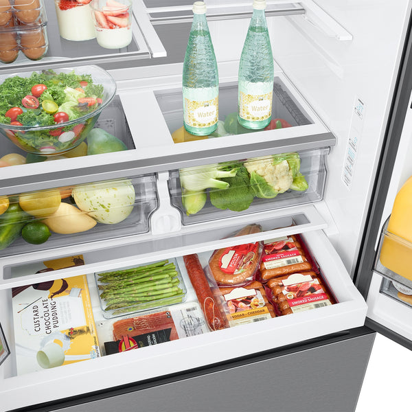 Samsung Counter-Depth Mega Capacity 25.5-cu ft 3 -Door Smart Compatible French Door Refrigerator Triple with Water and Ice Dispenser ( Fingerprint Resistant Stainless Steel ) ENERGY STAR Certified