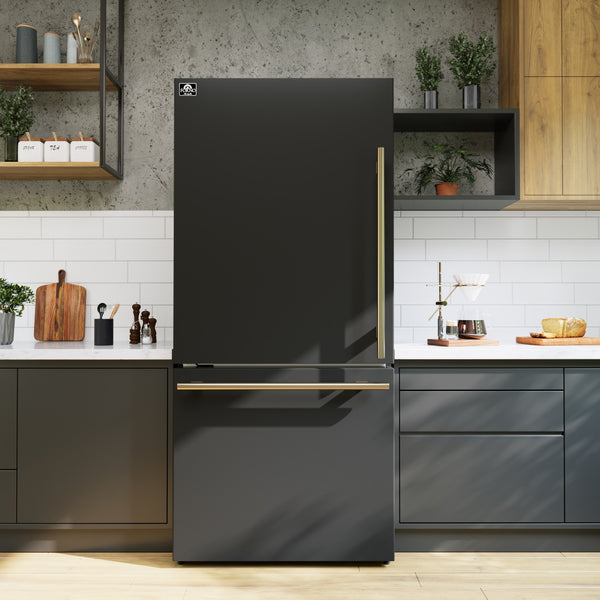 FORNO Milano Espresso 17.2-cu ft Counter-Depth Bottom-Freezer Refrigerator with Ice Maker ( Black ) ENERGY STAR Certified