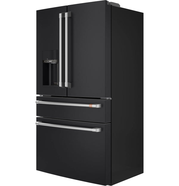 Cafe Counter-Depth 22.3-cu ft 4 -Door Smart Compatible French Door Refrigerator with Ice Maker with Water and Ice Dispenser ( Matte Black ) ENERGY STAR Certified