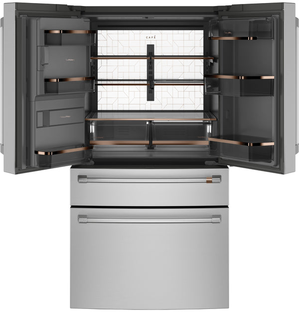 Cafe Counter-Depth 22.3-cu ft 4 -Door Smart Compatible French Door Refrigerator with Ice Maker with Water and Ice Dispenser ( Stainless Steel ) ENERGY STAR Certified