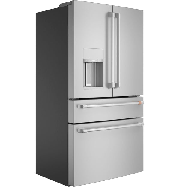Cafe Counter-Depth 22.3-cu ft 4 -Door Smart Compatible French Door Refrigerator with Ice Maker with Water and Ice Dispenser ( Platinum Glass ) ENERGY STAR Certified