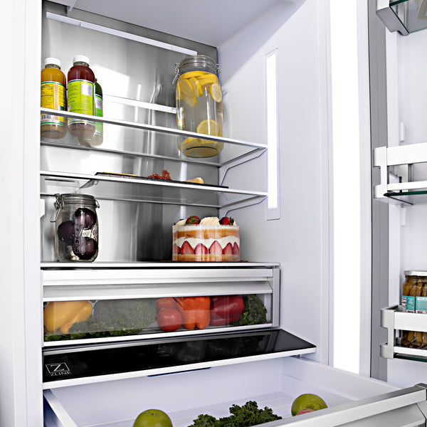 ZLINE KITCHEN & BATH 19.6-cu ft Counter-Depth Built-In Bottom-Freezer Refrigerator with Ice Maker ( Satin Stainless Steel ) ENERGY STAR Certified