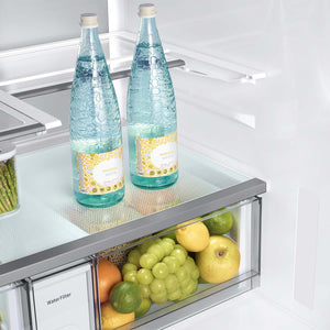 Samsung Bespoke Counter-Depth Family Hub 22.5-cu ft 4 -Door Smart Compatible French Door Refrigerator with Dual Ice Maker with Water Dispenser and Door within Door ( Charcoal Glass Top with Stainless Steel Bottom Panels ) ENERGY STAR Certified
