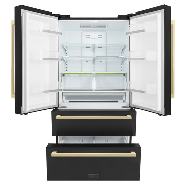 ZLINE KITCHEN & BATH Counter-Depth 22.5-cu ft 4 -Door French Door Refrigerator with Ice Maker ( Black Stainless Steel with Chamagne Bronze accent Handles ) ENERGY STAR Certified