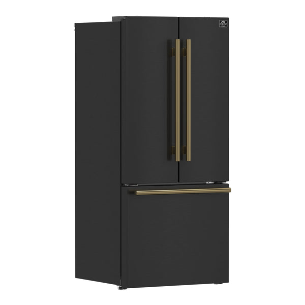 FORNO Counter-Depth Espresso Gallipoli 17.5-cu ft 3 -Door French Door Refrigerator with Ice Maker with Ice Dispenser ( Black ) ENERGY STAR Certified