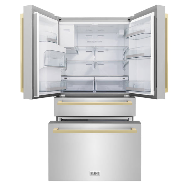 ZLINE KITCHEN & BATH Counter-Depth 22.5-cu ft 4 -Door French Door Refrigerator with Ice Maker ( Stainless Steel with Champagne Bronze Handles ) ENERGY STAR Certified