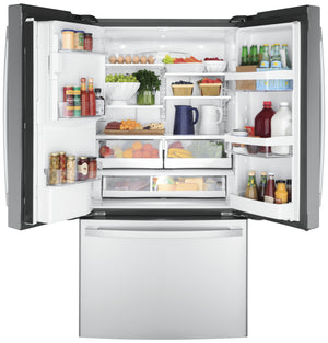 GE Counter-Depth 22.2-cu ft 3 -Door French Door Refrigerator with Ice Maker with Water and Ice Dispenser ( Stainless Steel ) ENERGY STAR Certified