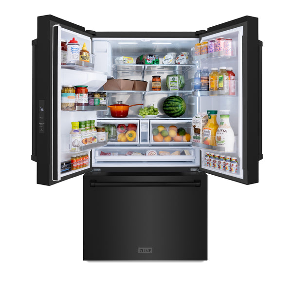 ZLINE KITCHEN & BATH Standard-Depth 28.9-cu ft 3 -Door French Door Refrigerator with Ice Maker with Water and Ice Dispenser ( Black Stainless Steel with Black Stainless Steel Handle ) ENERGY STAR Certified