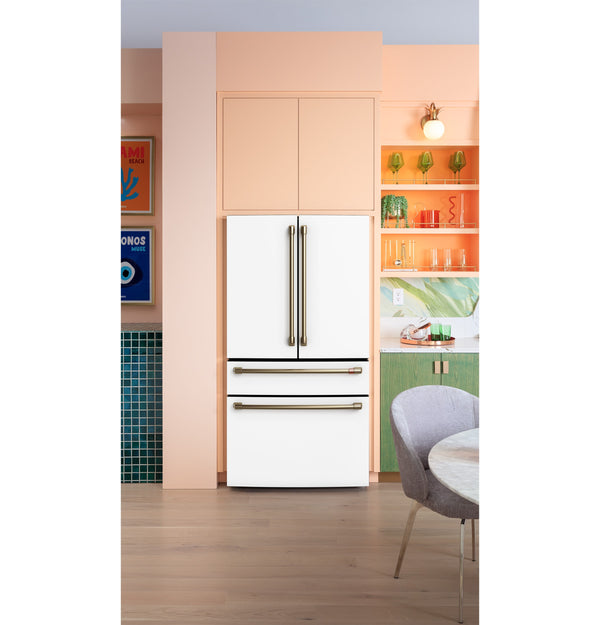 Cafe Counter-Depth 23.2-cu ft 4 -Door Smart Compatible French Door Refrigerator with Ice Maker with Water Dispenser ( Matte White ) ENERGY STAR Certified