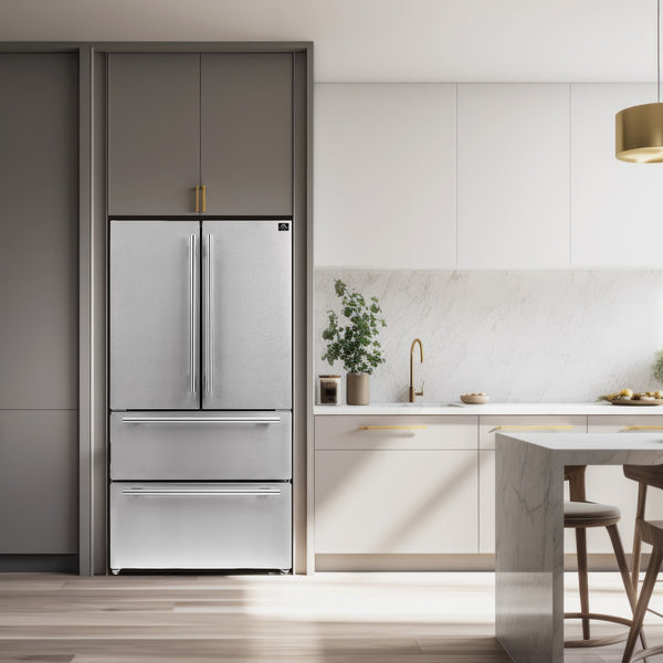 FORNO Counter-Depth Moena 19.2-cu ft 4 -Door French Door Refrigerator with Ice Maker with Ice Dispenser ( Stainless steel )