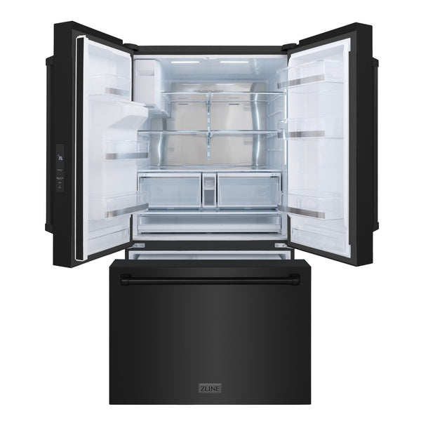 ZLINE KITCHEN & BATH Standard-Depth 28.9-cu ft 3 -Door French Door Refrigerator with Ice Maker with Water and Ice Dispenser ( Black Stainless Steel with Black Stainless Steel Handle ) ENERGY STAR Certified