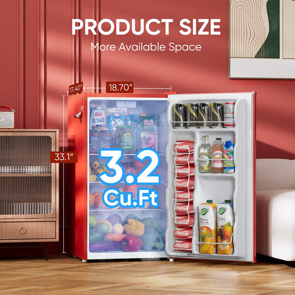 Upstreman 3.2-cu ft Retro Mini Fridge(Red)ENERGY STAR