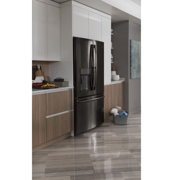 GE Profile Counter-Depth 22.2-cu ft 3 -Door French Door Refrigerator with Ice Maker with Water and Ice Dispenser ( Black Stainless ) ENERGY STAR Certified
