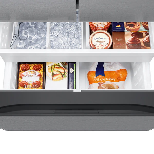 Samsung Counter-Depth Mega Capacity 25.5-cu ft 3 -Door Smart Compatible French Door Refrigerator Triple with Water and Ice Dispenser ( Fingerprint Resistant Stainless Steel ) ENERGY STAR Certified
