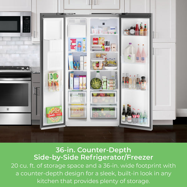Kenmore 20-cu ft Counter-Depth Side-by-Side Refrigerator with Ice Maker ,Water and Ice Dispenser ( Stainless Steel ) ENERGY STAR Certified