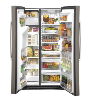 GE 21.8-cu ft Counter-Depth Side-by-Side Refrigerator with Ice Maker ,Water and Ice Dispenser ( Slate )