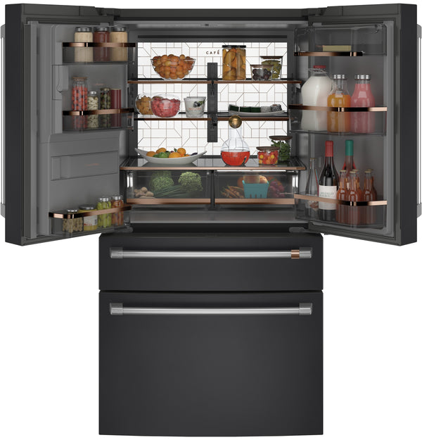 Cafe Standard-Depth 27.8-cu ft 4 -Door Smart Compatible French Door Refrigerator with Ice Maker with Water and Ice Dispenser ( Matte Black ) ENERGY STAR Certified