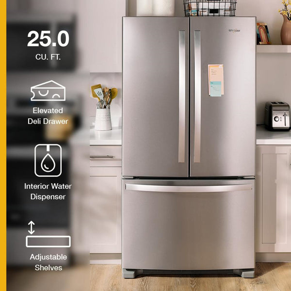 Whirlpool Standard-Depth 25.2-cu ft 3 -Door French Door Refrigerator with Ice Maker ( Black ) ENERGY STAR Certified