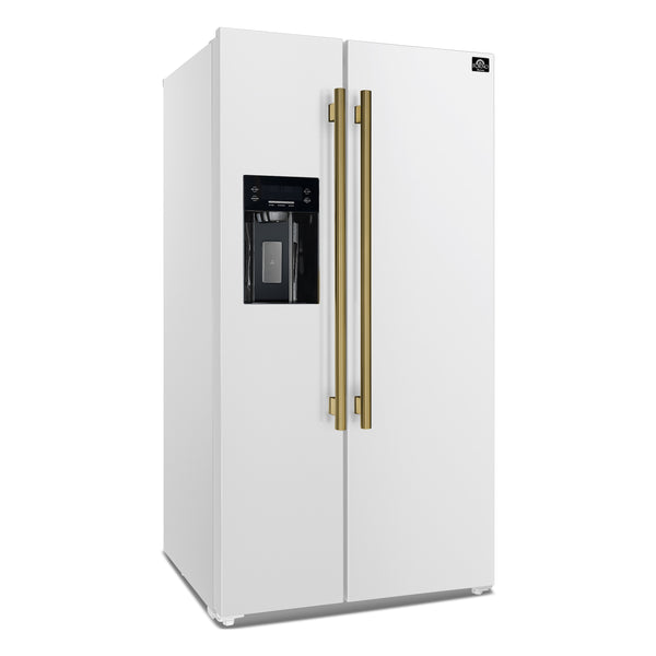 FORNO Salerno 20-cu ft Counter-Depth Side-by-Side Refrigerator with Ice Maker ,Water and Ice Dispenser ( White ) ENERGY STAR Certified