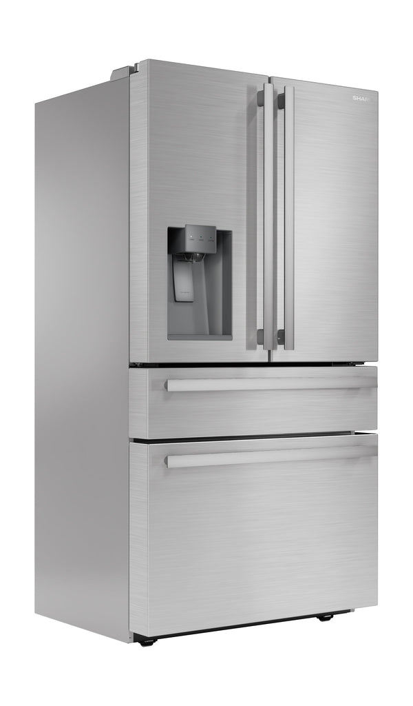 Sharp Counter-Depth 21.6-cu ft 4 -Door French Door Refrigerator with Ice Maker with Water and Ice Dispenser ( Stainless Steel ) ENERGY STAR Certified