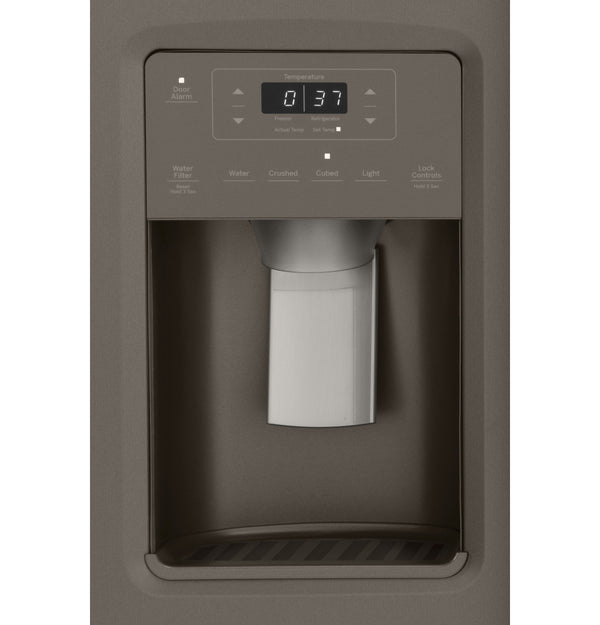 GE 21.8-cu ft Counter-Depth Side-by-Side Refrigerator with Ice Maker ,Water and Ice Dispenser ( Slate )